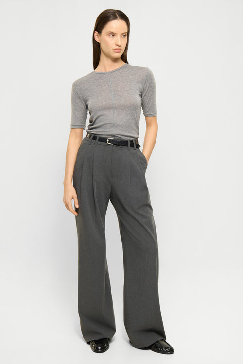 Lyocell-Wool short sleeve top mid grey melange