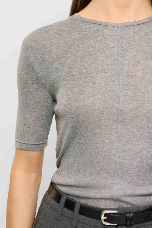 Lyocell-Wool short sleeve top mid grey melange