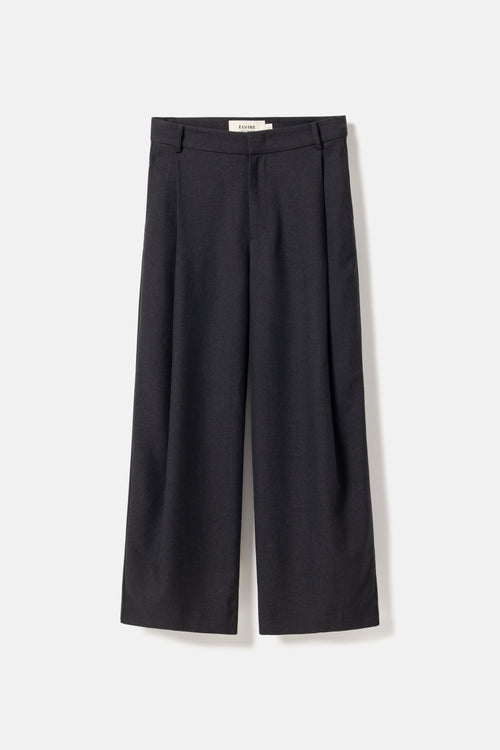 Cropped wide-pleat pants black melange