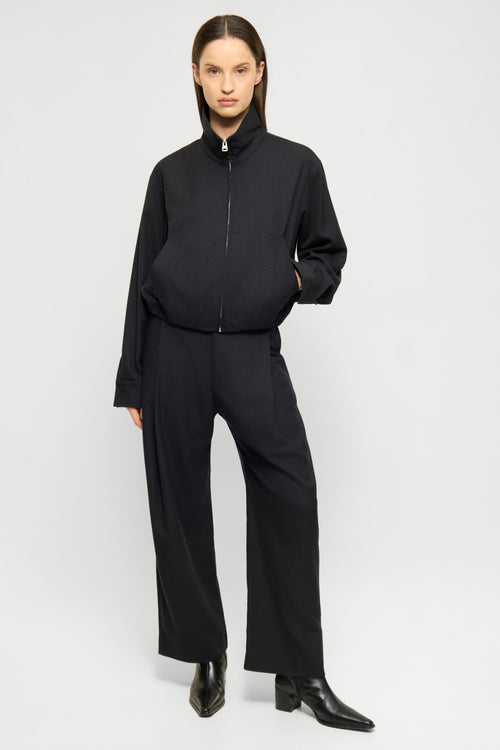 Cropped wide-pleat pants black melange