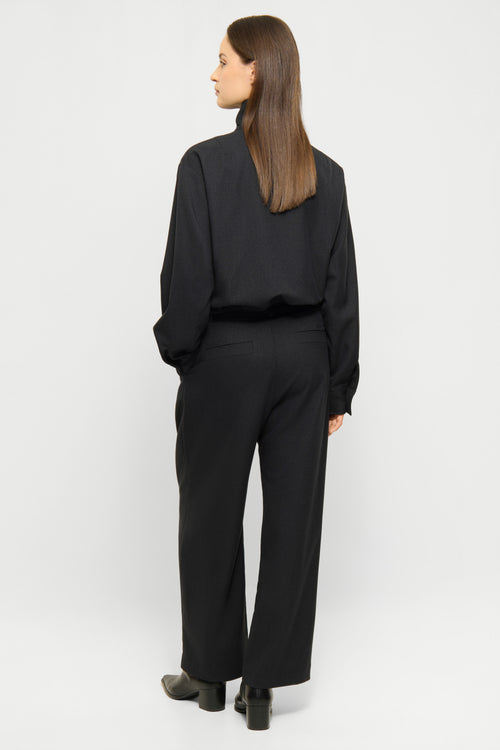 Cropped wide-pleat pants black melange