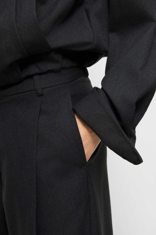 Cropped wide-pleat pants black melange