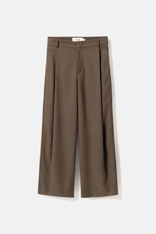Cropped wide-pleat pants brown melange