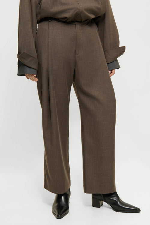 Cropped wide-pleat pants brown melange