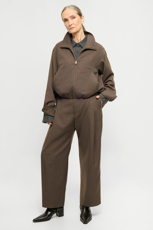 Cropped wide-pleat pants brown melange