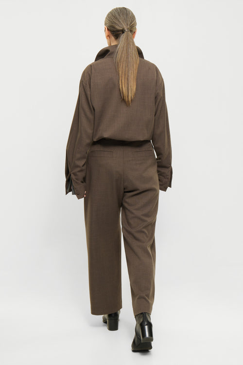 Cropped wide-pleat pants brown melange