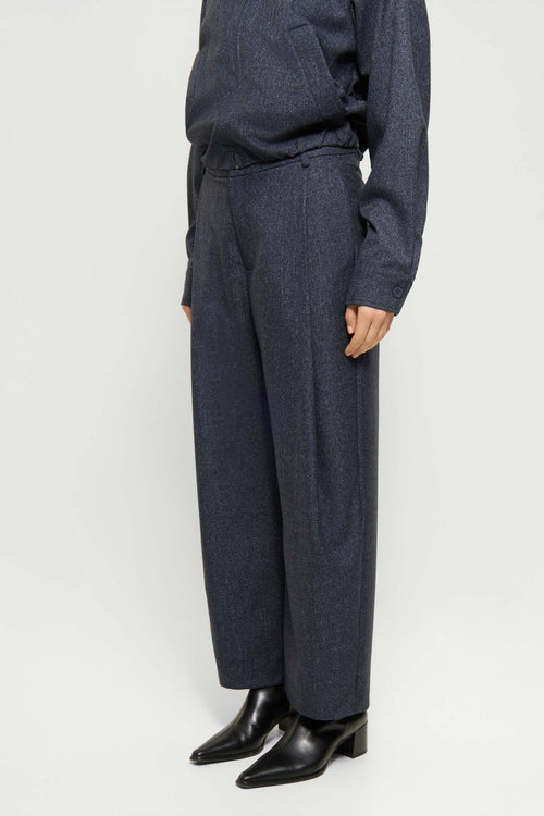 Cropped wide-pleat pants navy melange