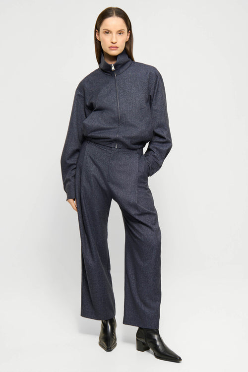 Cropped wide-pleat pants navy melange