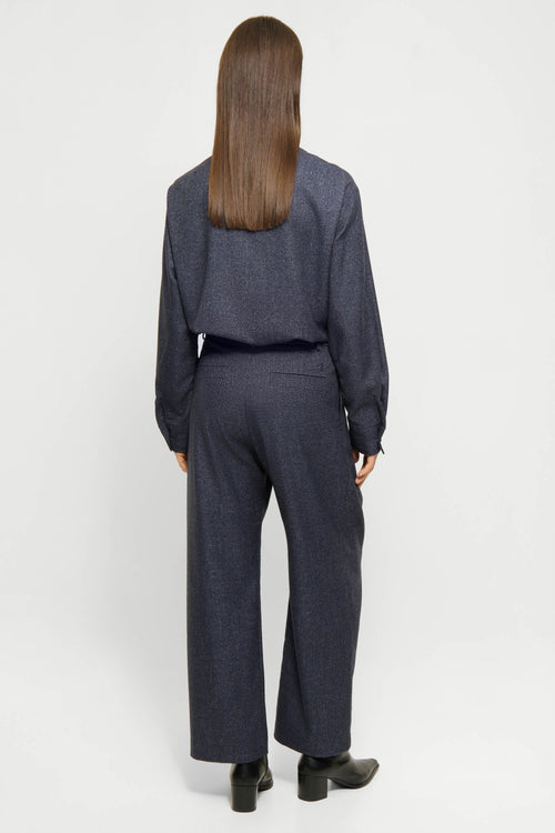 Cropped wide-pleat pants navy melange