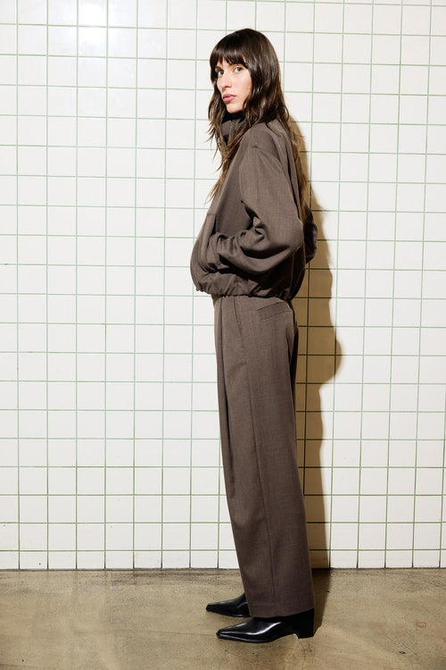Cropped wide-pleat pants brown melange