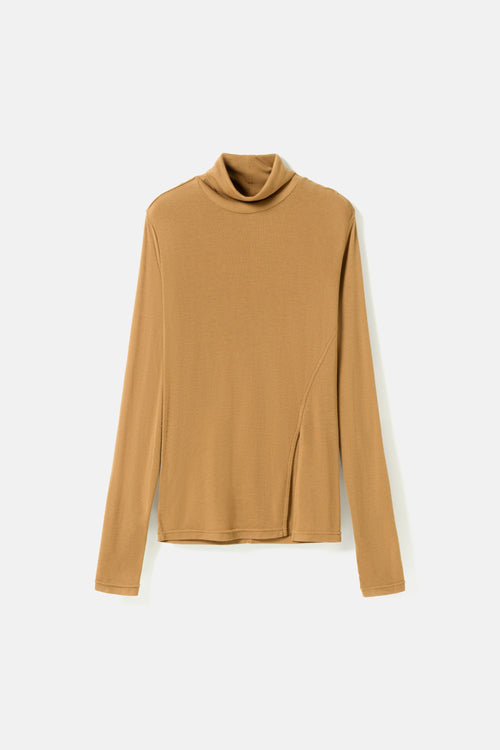 Lyocell-Wool turtleneck top bronze