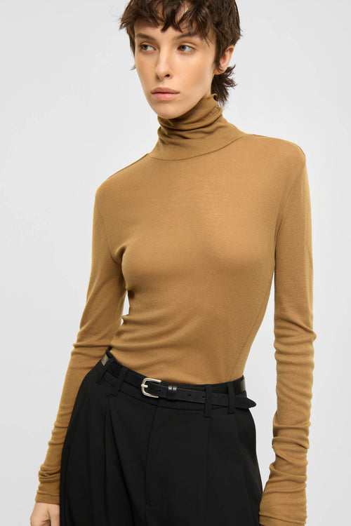Lyocell-Wool turtleneck top bronze