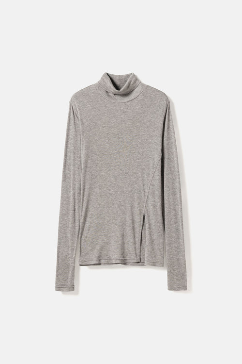 Lyocell-Wool turtleneck top mid grey melange