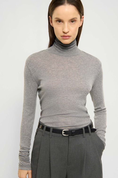 Lyocell-Wool turtleneck top mid grey melange