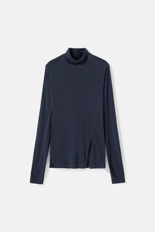Lyocell-Wool turtleneck top indigo noir