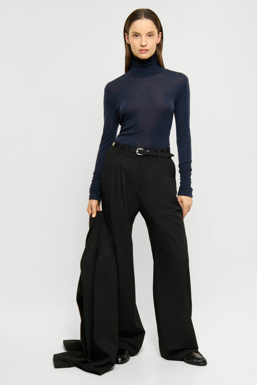 Lyocell-Wool turtleneck top indigo noir