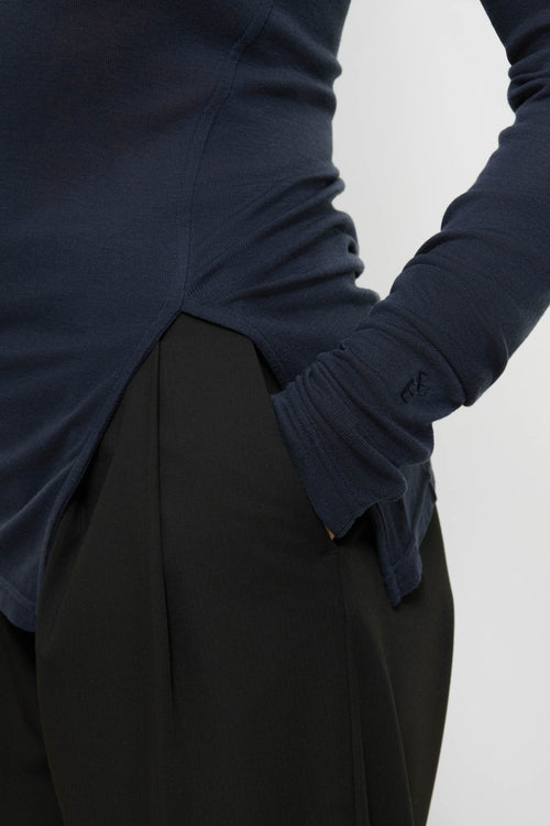 Lyocell-Wool turtleneck top indigo noir