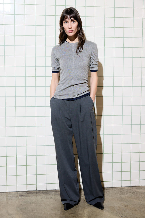 Lyocell-Wool short sleeve top mid grey melange