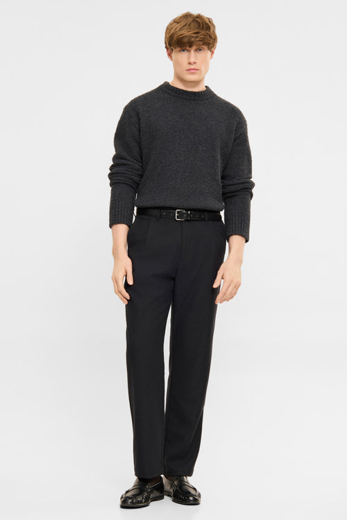 Tapered pleated pants black melange