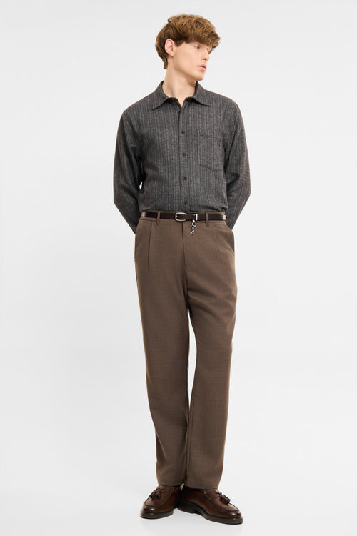 Tapered pleated pants brown melange