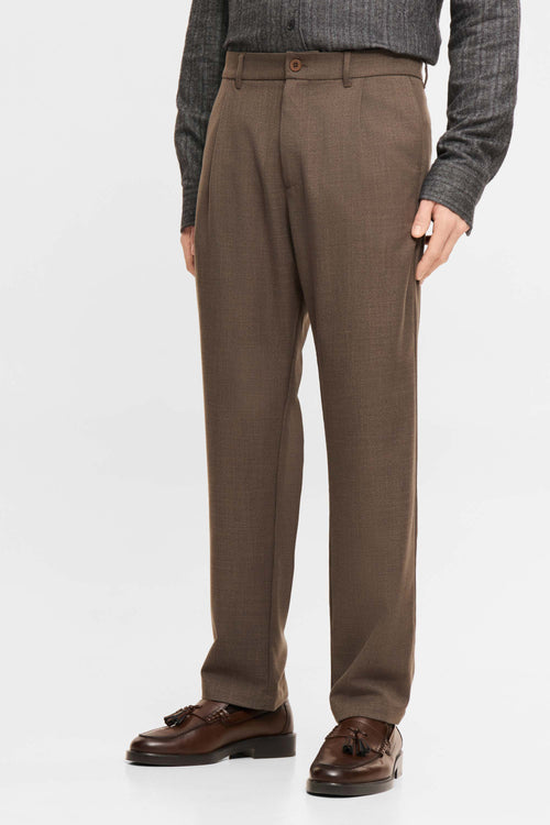 Tapered pleated pants brown melange